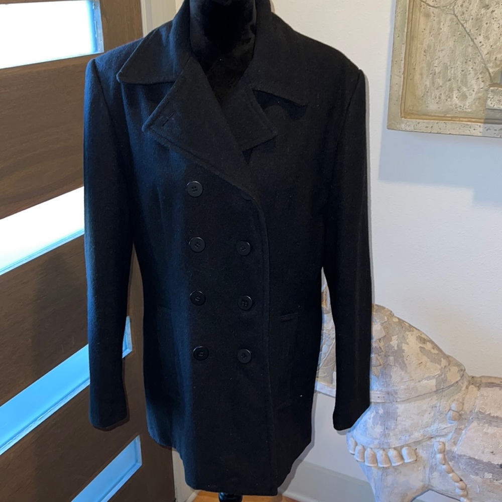 Jones New York double breasted wool Pea coat Sz 12 black